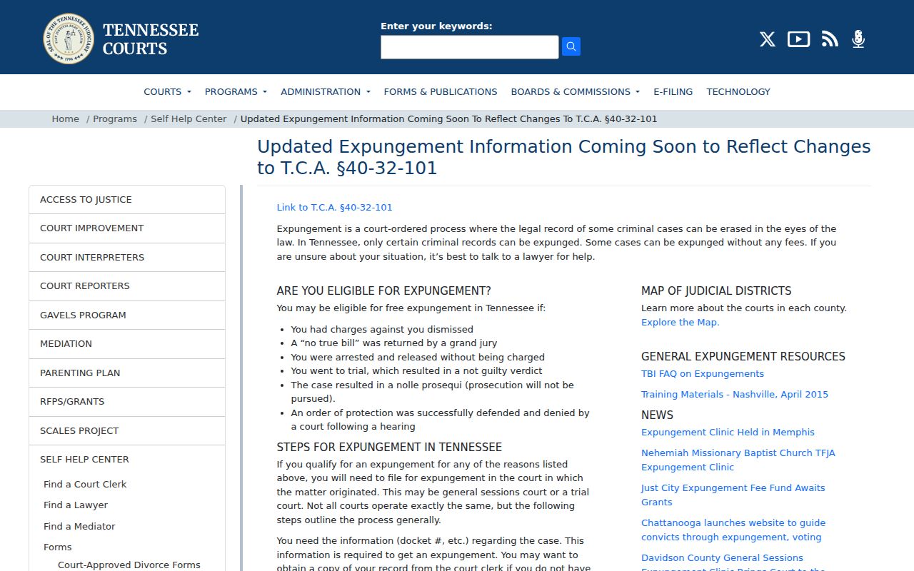 Jackson County court record expungement guidance from Tennessee courts