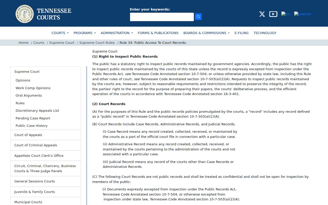 Jackson County court records and Tennessee Rule 34 access rules