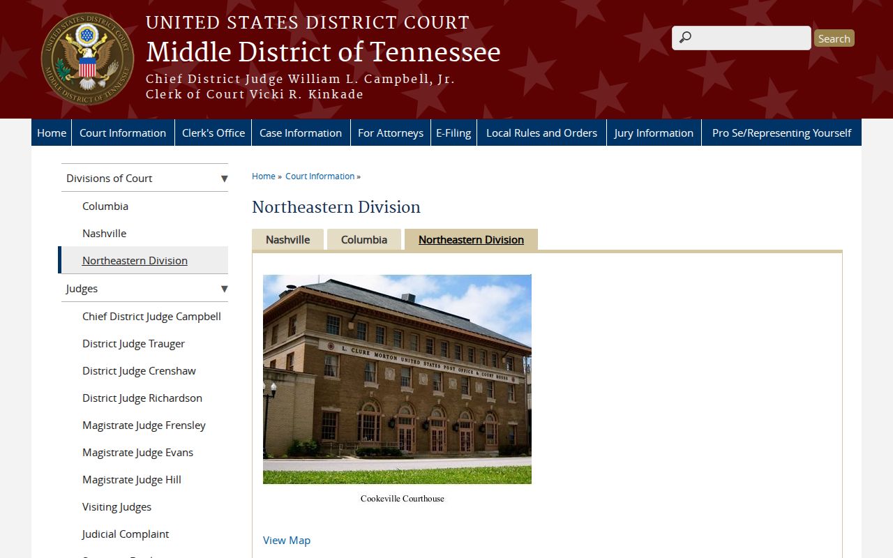 Federal courthouse information for the Cookeville division serving the region