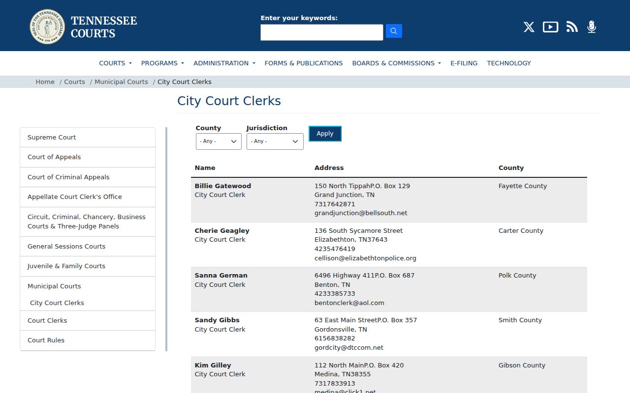 Jackson County traffic ticket route through Gainesboro Town Court clerk listing